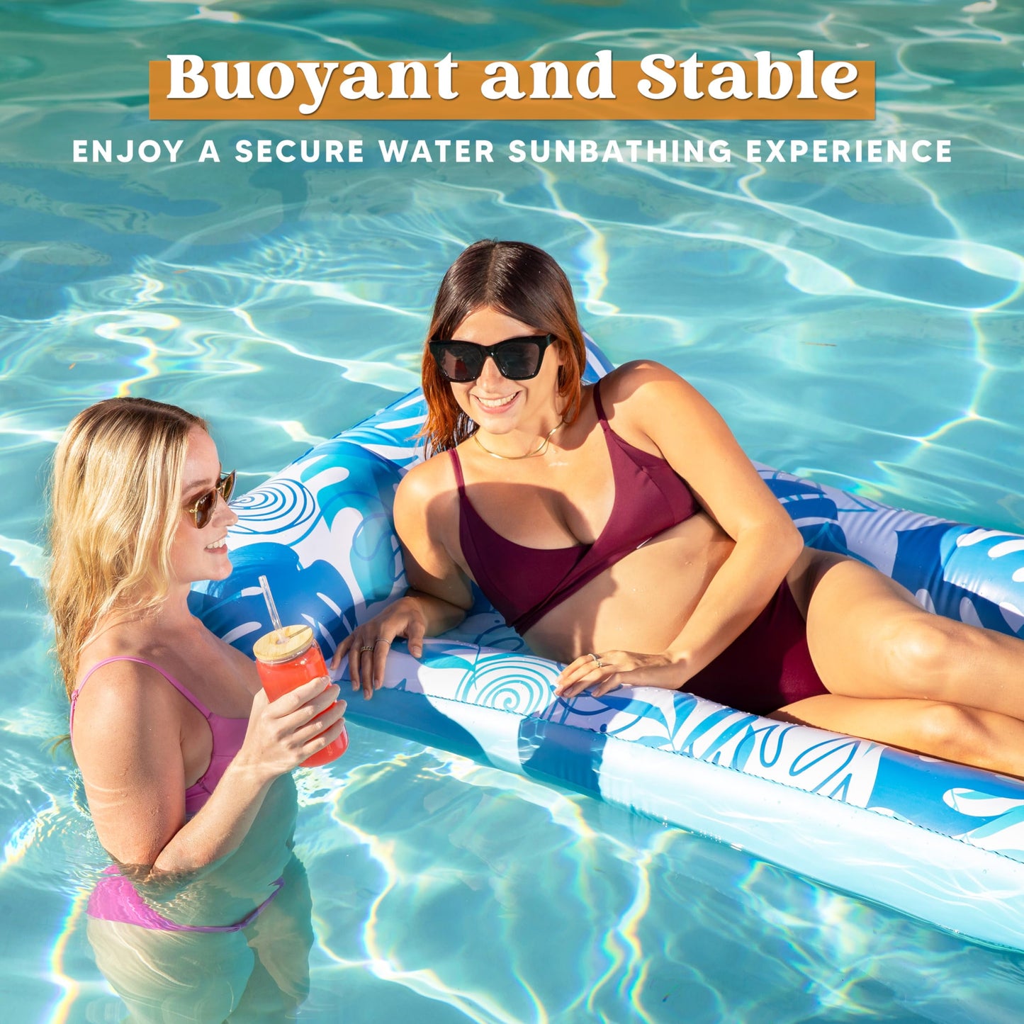 XL Inflatable Pool Float Lounger for Adults - 2 Pack Sun Tanning Bed with Headrest - Perfect for Lake, Beach, and Pool Parties!