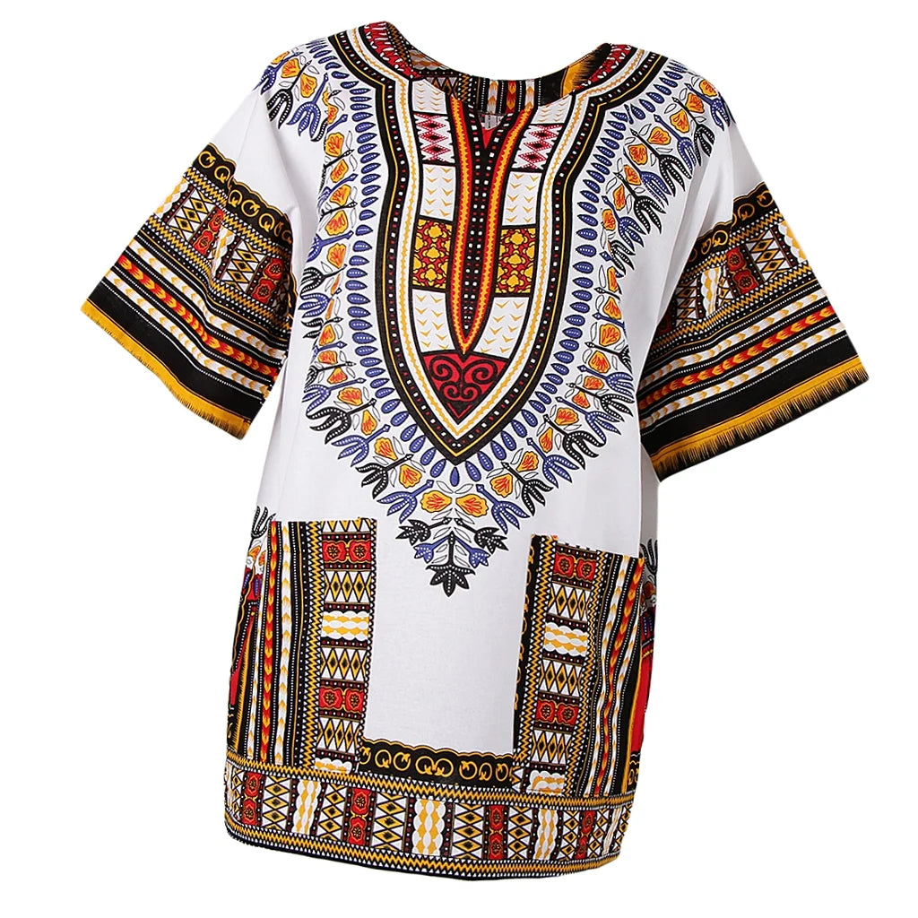 2 Pcs Mens Short Sleeve Dashiki Colorful African Festival Tribal Dress Shirt