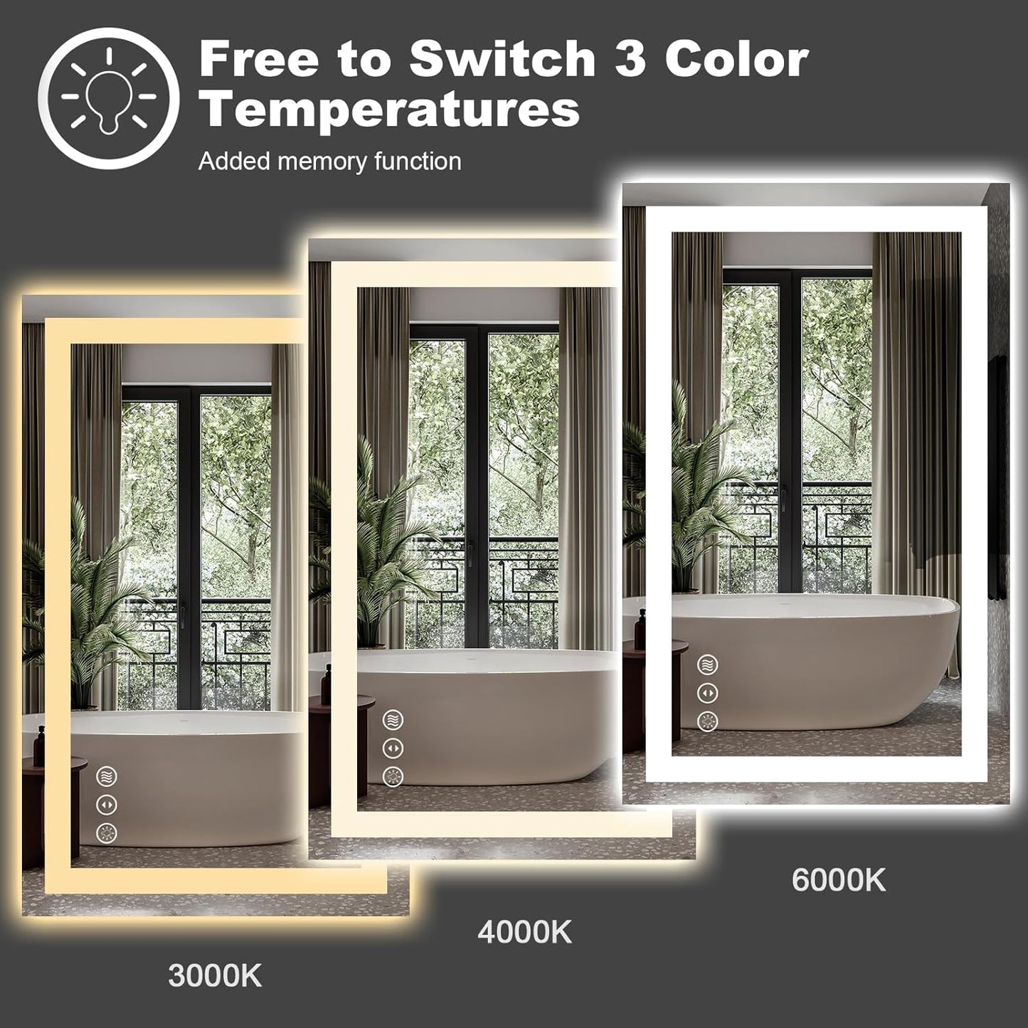 60" x 28" Dimmable LED Bathroom Mirror - Backlit & Front-Lighted, Anti-Fog, Memory Function, Shatterproof, ETL Listed