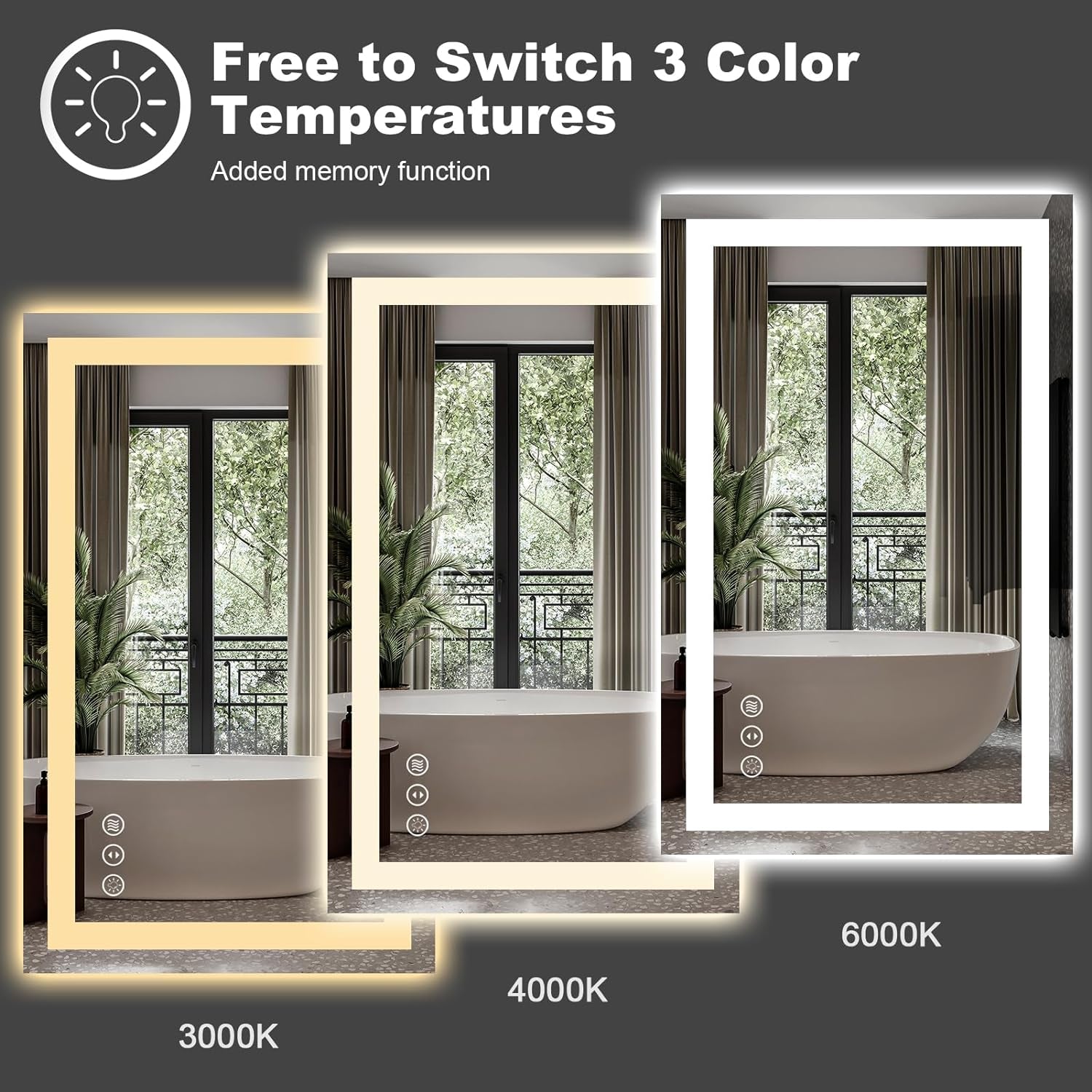 60" x 28" Dimmable LED Bathroom Mirror - Backlit & Front-Lighted, Anti-Fog, Memory Function, Shatterproof, ETL Listed