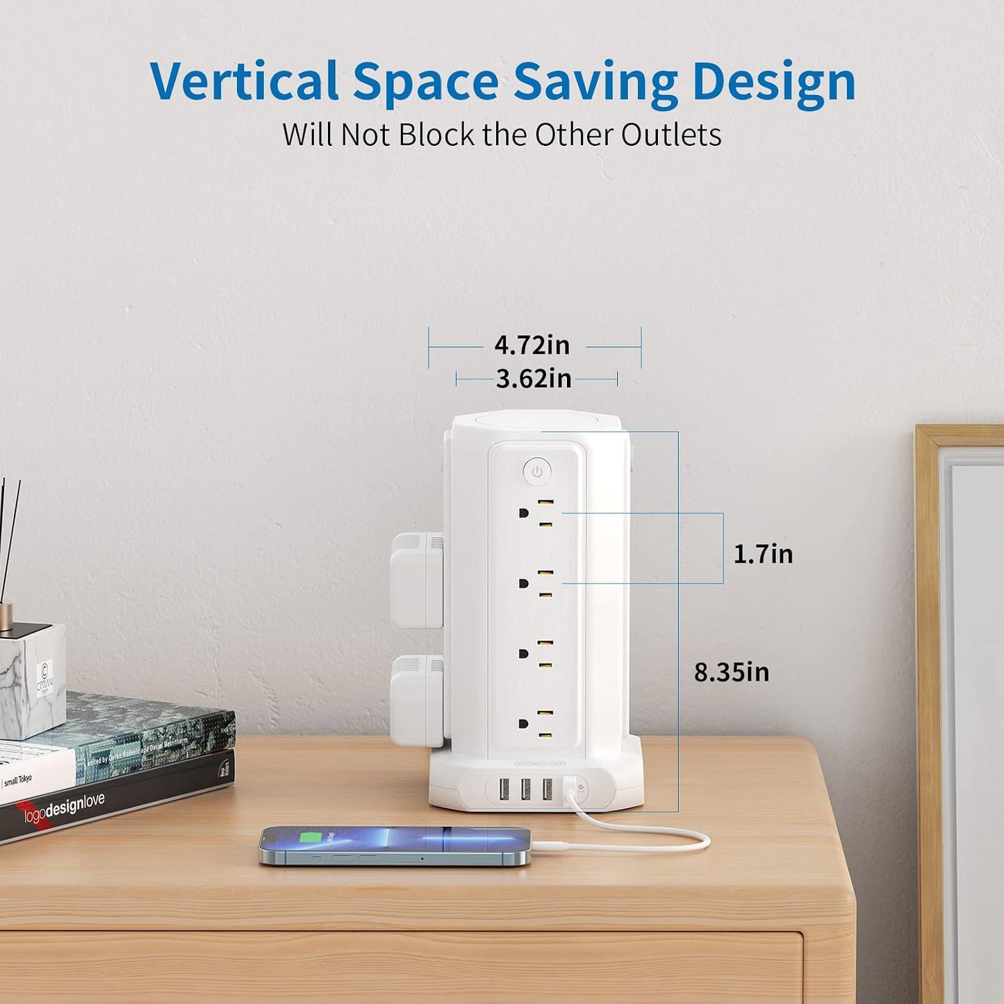 Power Up Your Space: 10 FT Extension Cord Power Strip Tower with 16 Outlets, 4 USB Ports, and Surge Protection - Perfect for Home, Office, and Dorm!