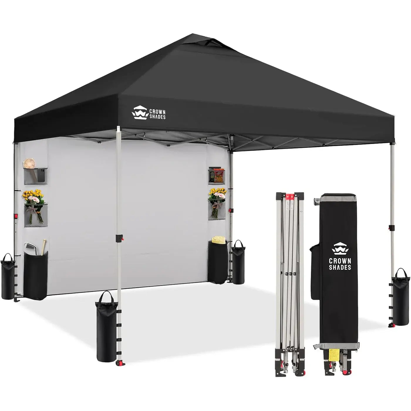 CROWN SHADES 10x10 Pop-Up Canopy Tent - Ultimate Outdoor Shade Solution with Sidewall for Camping, Beach, and Events