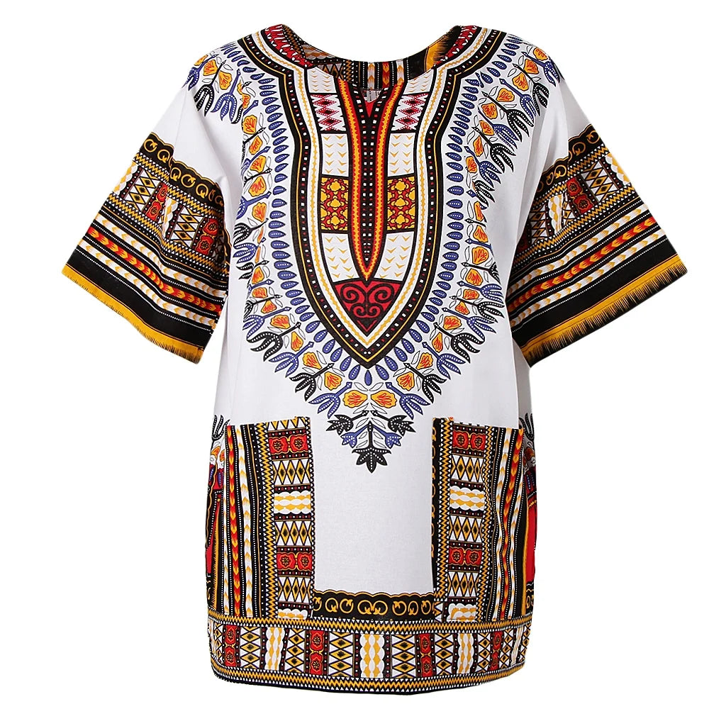 2 Pcs Mens Short Sleeve Dashiki Colorful African Festival Tribal Dress Shirt