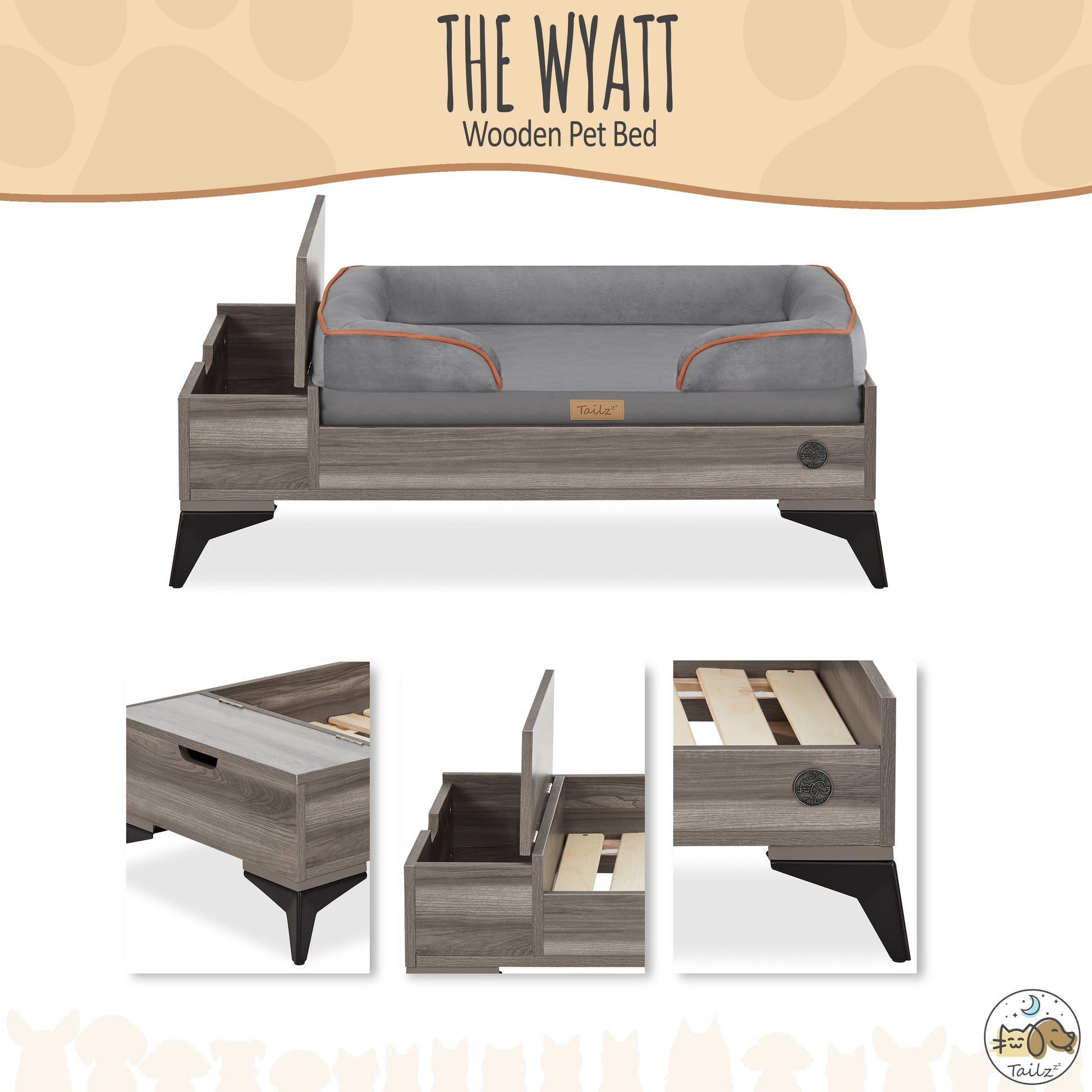 Elevate Your Pet's Comfort with the Wyatt Wooden Pet Bed - Stylish, Sturdy, and Eco-Friendly with Plush Mattress!