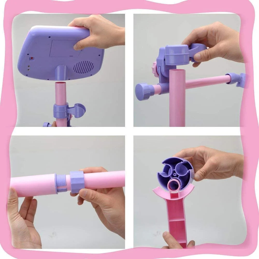Kids Karaoke Machine Microphone Musical Toys - Girls Pink Singing Karaoke Adjustable Stand Music Instruments Sound & Flashing Lights Toy