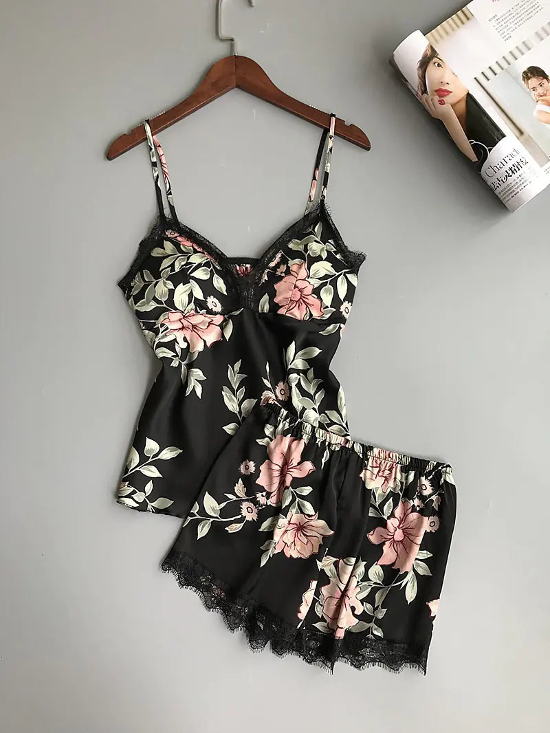 Ladies' Comfortable Silk Print Pajama Set (Plus Size)