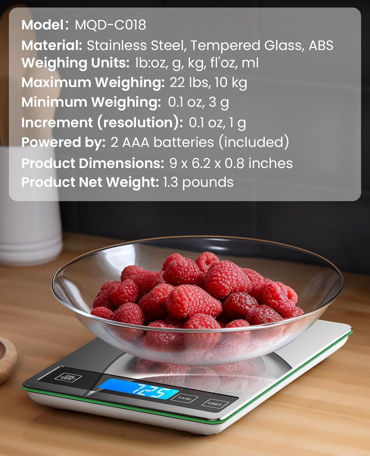 Ultra-Precise 22Lb Digital Kitchen Scale - Sleek Stainless Steel & Tempered Glass for Accurate Cooking & Baking Measurements in Grams & Oz