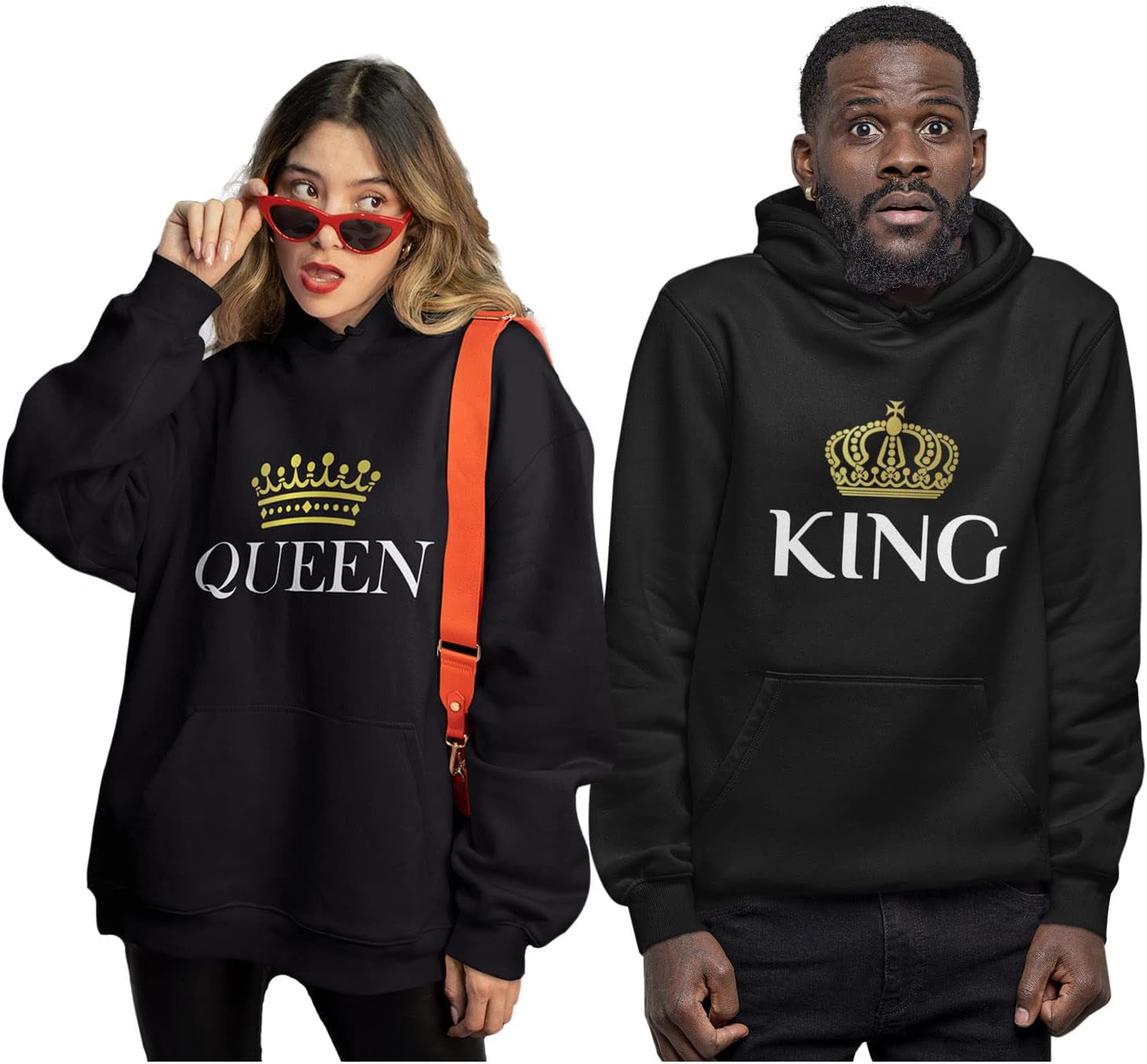 Matching King & Queen Couple Hoodies - Perfect Valentine's Day Gift for Him & Her - Black, Women Small/Men Medium