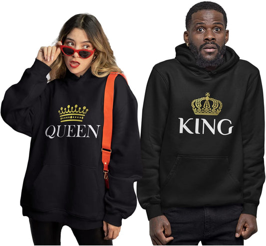 Matching King & Queen Couple Hoodies - Perfect Valentine's Day Gift for Him & Her - Black, Women Small/Men Medium