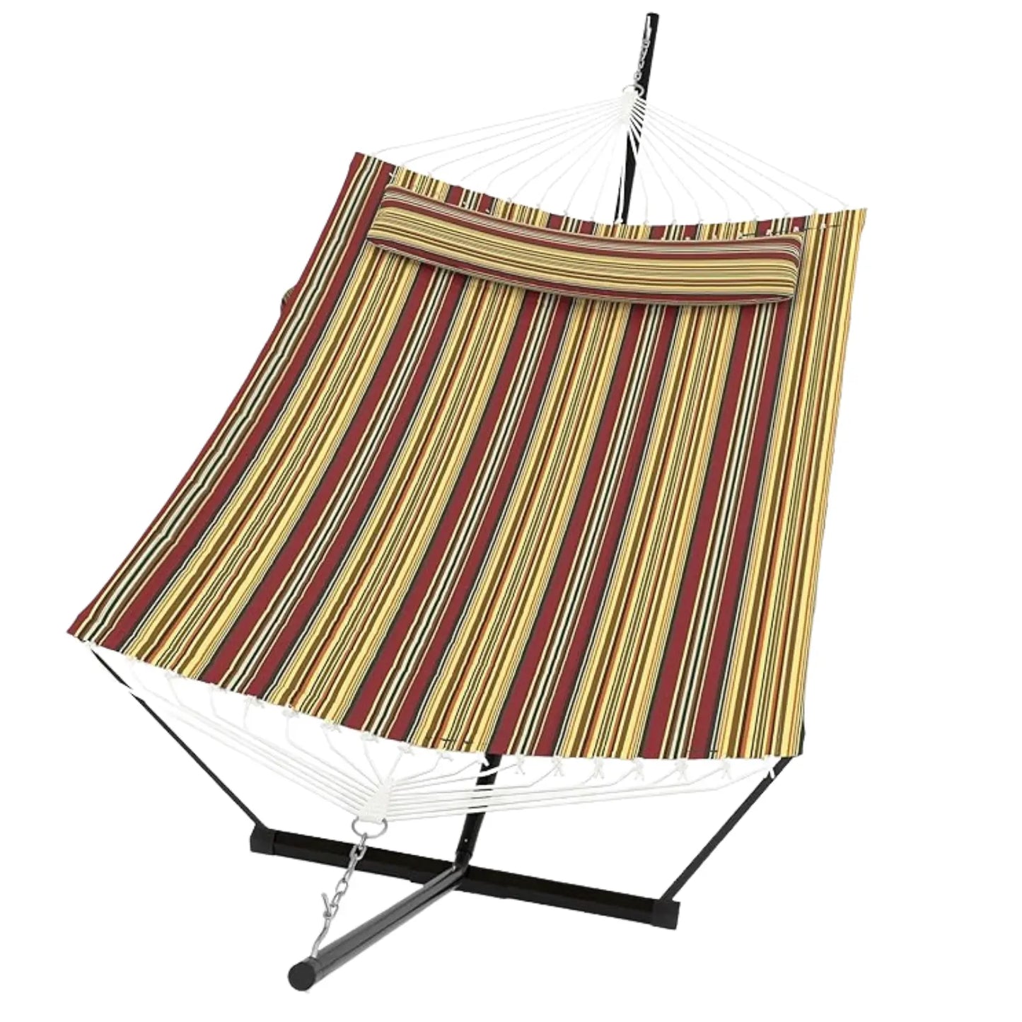 Experience Ultimate Relaxation with Our Heavy-Duty Portable Double Hammock for Two – Complete with Pillow & Adjustable Steel Stand, 475 Lbs Capacity – Perfect for Outdoor Patios, Gardens, Beaches, and Backyards this Summer!