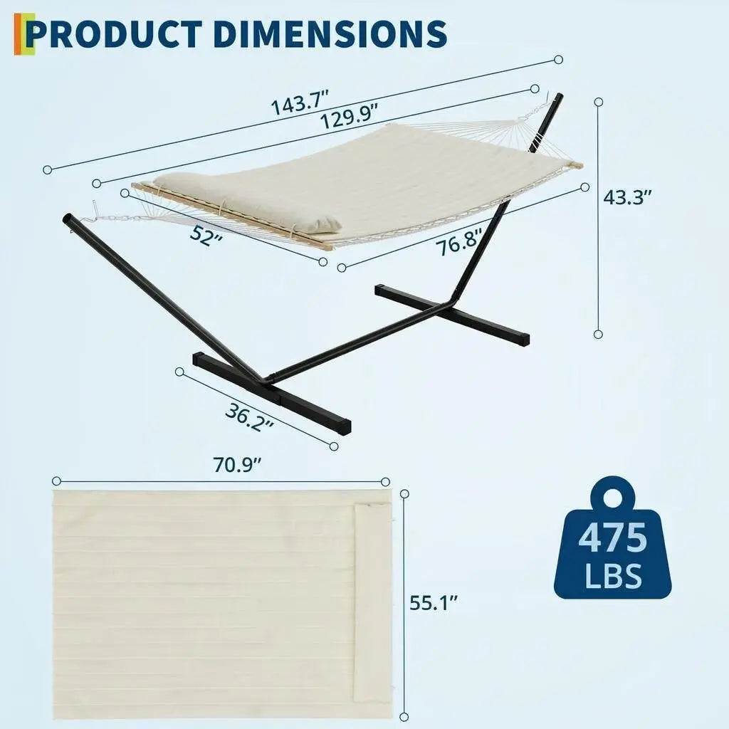 Experience Ultimate Relaxation with Our Heavy-Duty Portable Double Hammock for Two – Complete with Pillow & Adjustable Steel Stand, 475 Lbs Capacity – Perfect for Outdoor Patios, Gardens, Beaches, and Backyards this Summer!
