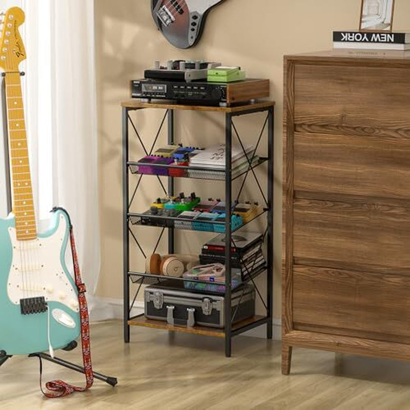 Guitar Pedal Organizer, 5 Tier Tuner Pedal Storage Shelf, Vintage Pedal Board