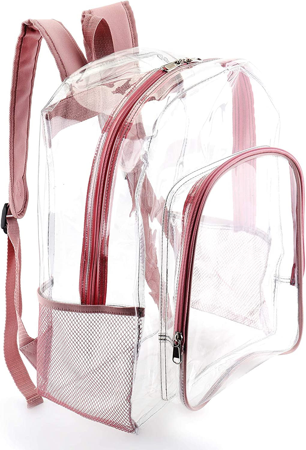 Pink Clear Backpack for Girls Women, Stylish See through Plastic Clear Bookbag for School Stadium Concert 16 Inch