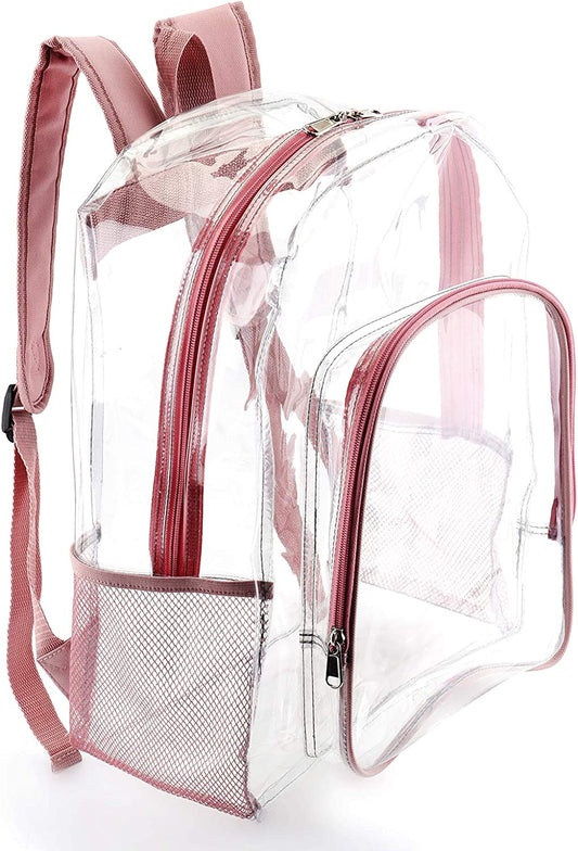 Pink Clear Backpack for Girls Women, Stylish See through Plastic Clear Bookbag for School Stadium Concert 16 Inch