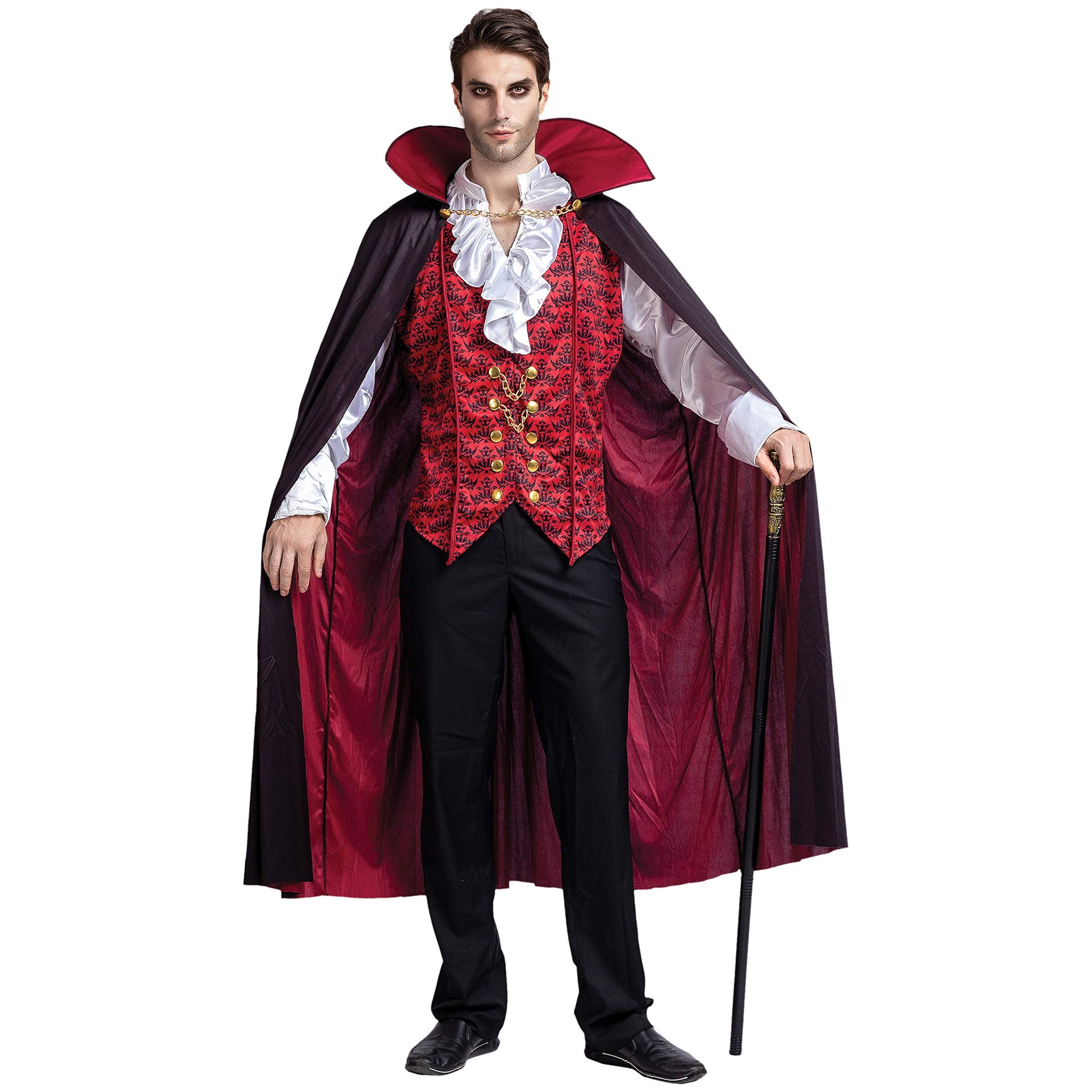 Transform into a Timeless Vampire: Adult Halloween Costume Set with Cape and Vest for Unforgettable Parties