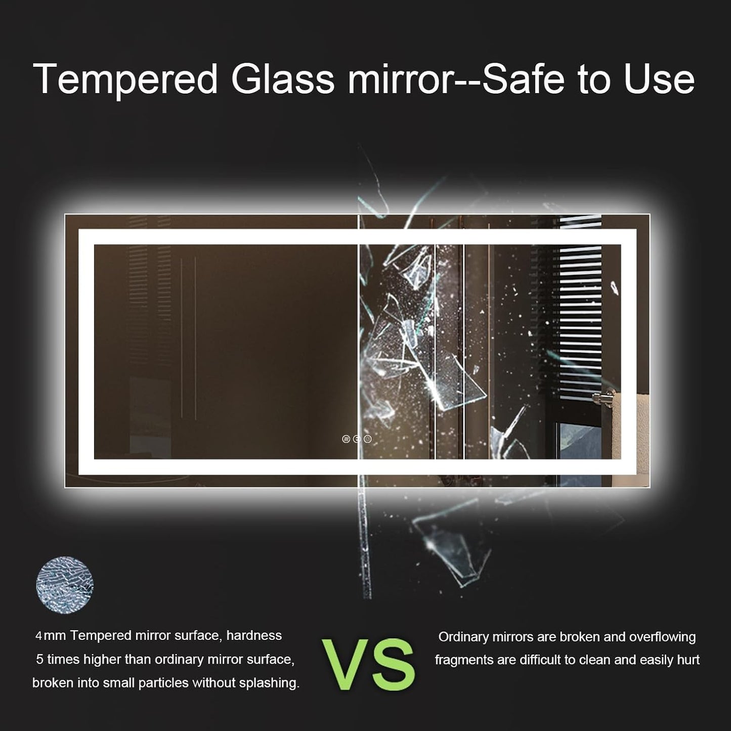 60" x 28" Dimmable LED Bathroom Mirror - Backlit & Front-Lighted, Anti-Fog, Memory Function, Shatterproof, ETL Listed