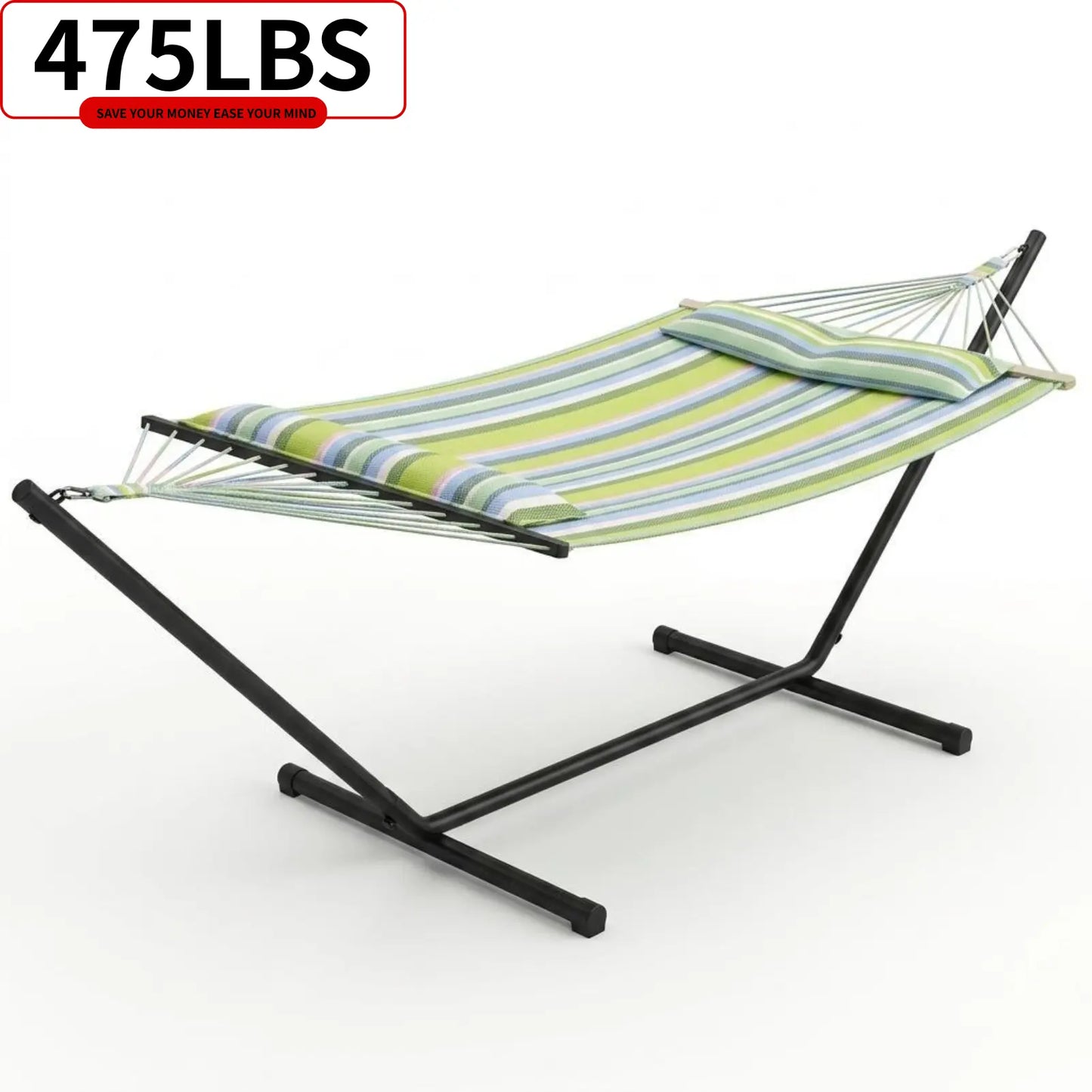 Experience Ultimate Relaxation with Our Heavy-Duty Portable Double Hammock for Two – Complete with Pillow & Adjustable Steel Stand, 475 Lbs Capacity – Perfect for Outdoor Patios, Gardens, Beaches, and Backyards this Summer!