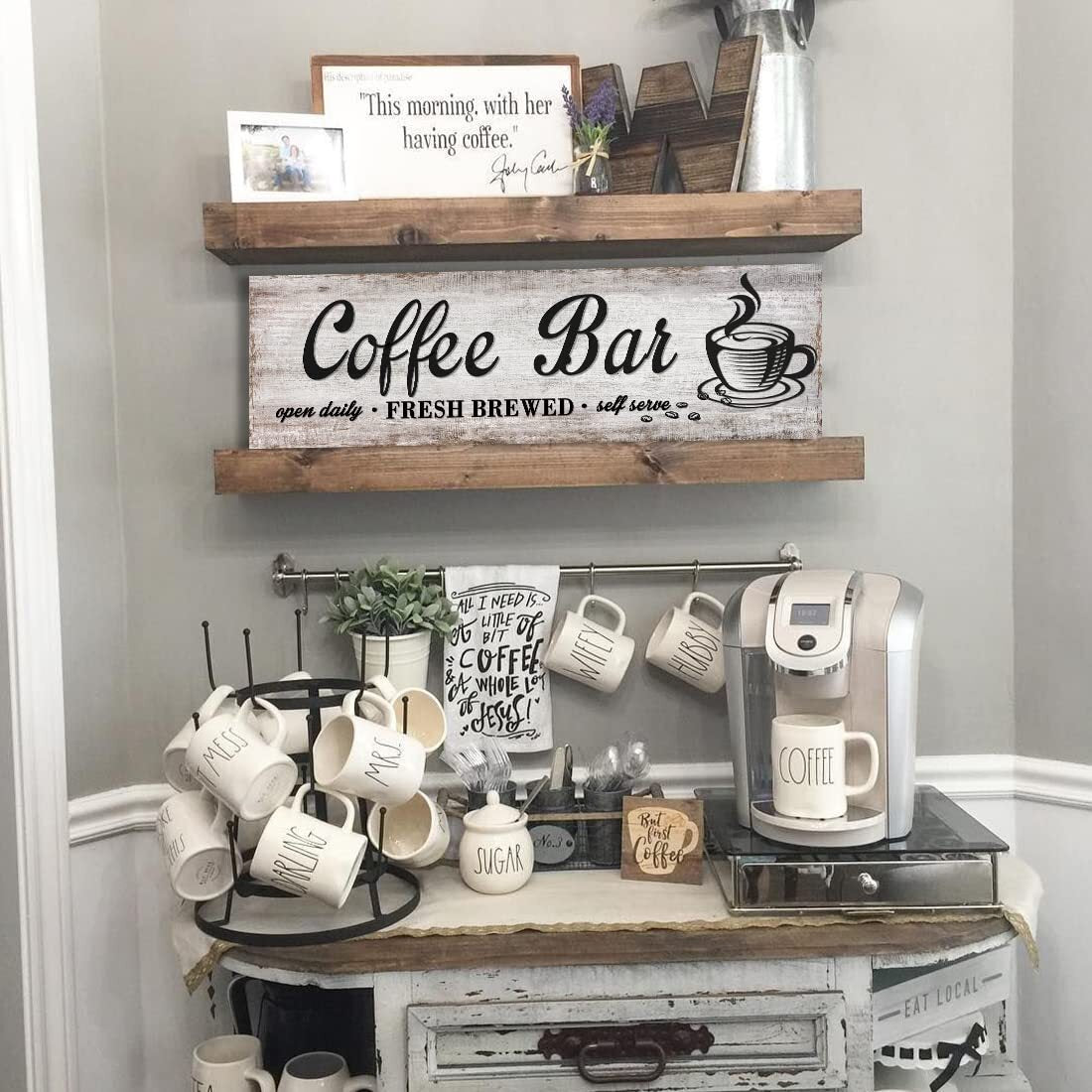 Charming Retro Coffee Bar Sign for Kitchen - Open Daily Fresh Brewed Decor