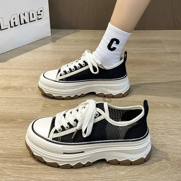 Women's Casual Lace Up Canvas Platform Sneakers