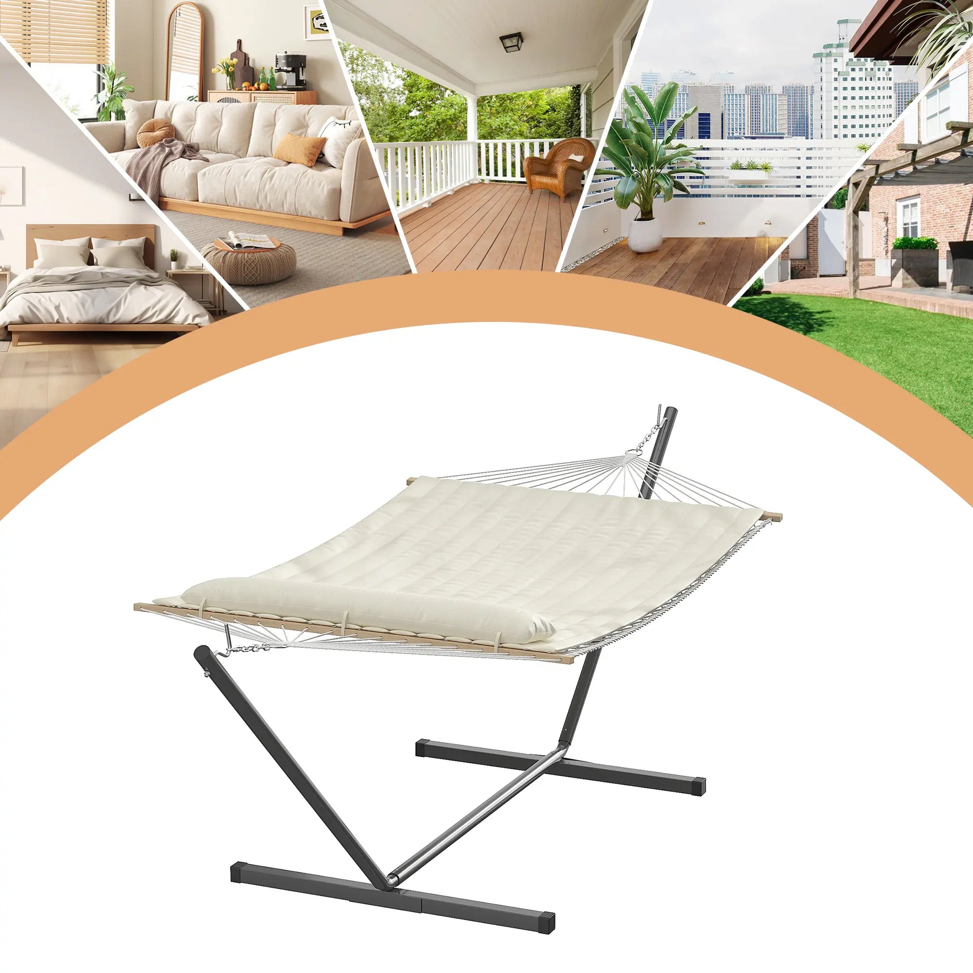 Experience Ultimate Relaxation with Our Heavy-Duty Portable Double Hammock for Two – Complete with Pillow & Adjustable Steel Stand, 475 Lbs Capacity – Perfect for Outdoor Patios, Gardens, Beaches, and Backyards this Summer!
