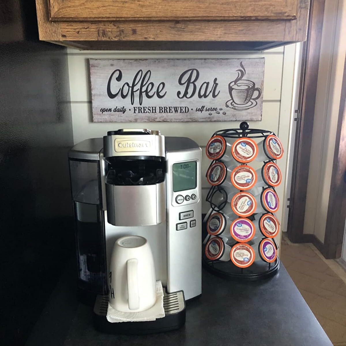 Charming Retro Coffee Bar Sign for Kitchen - Open Daily Fresh Brewed Decor