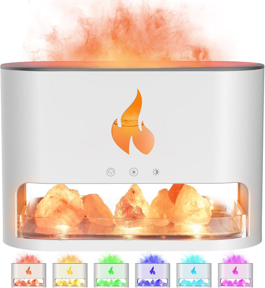 Colorful Flame Salt Lamp Humidifier & Essential Oil Diffuser for Home, Office & Yoga - 250ml with Timer