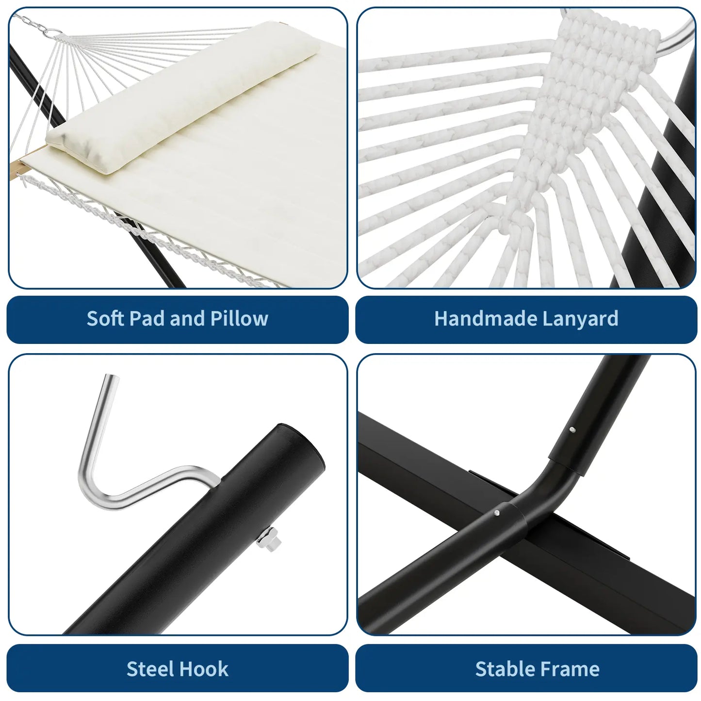 Experience Ultimate Relaxation with Our Heavy-Duty Portable Double Hammock for Two – Complete with Pillow & Adjustable Steel Stand, 475 Lbs Capacity – Perfect for Outdoor Patios, Gardens, Beaches, and Backyards this Summer!