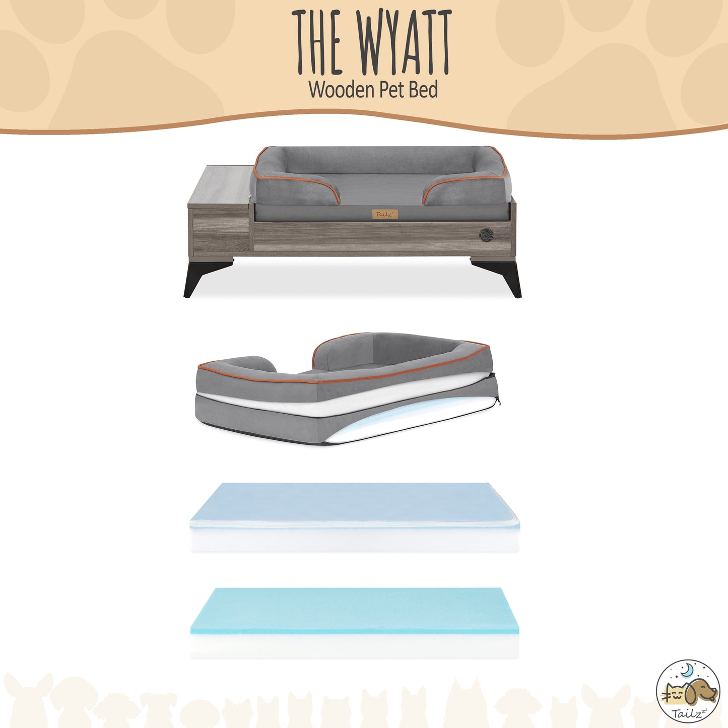Elevate Your Pet's Comfort with the Wyatt Wooden Pet Bed - Stylish, Sturdy, and Eco-Friendly with Plush Mattress!