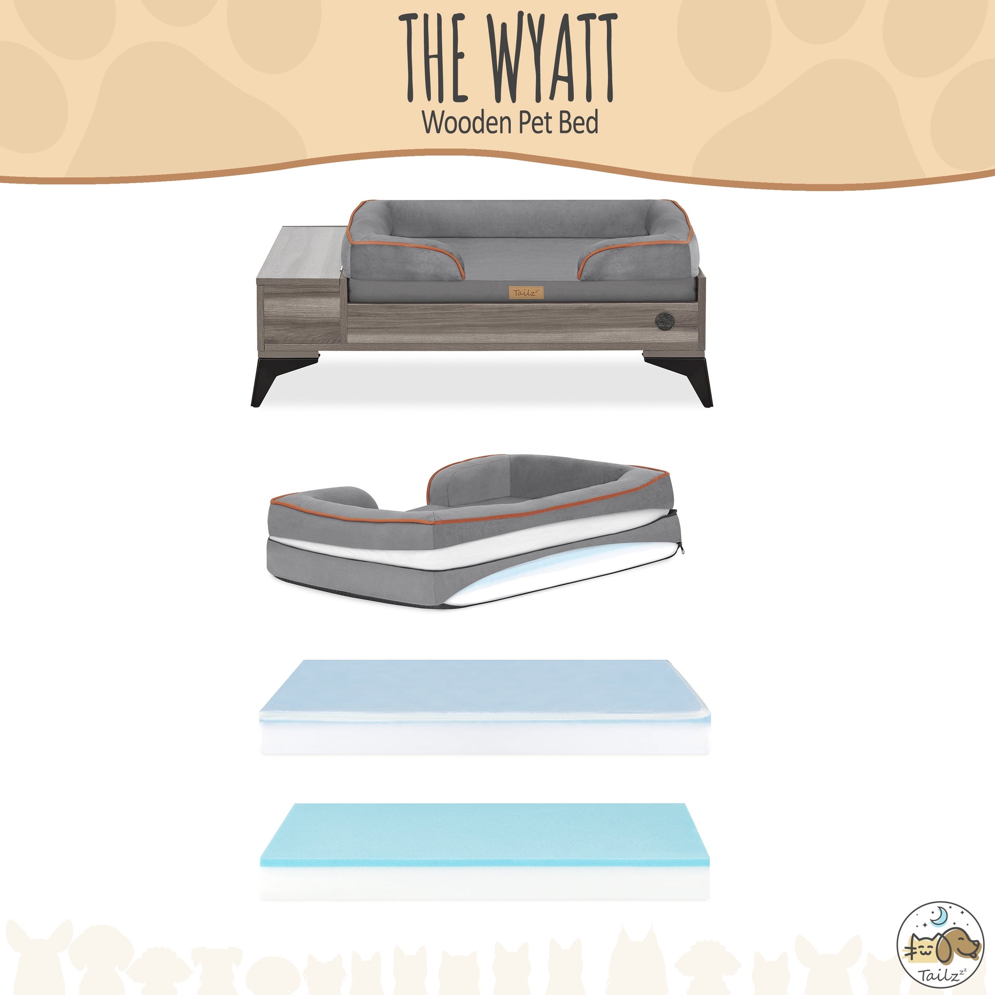 Elevate Your Pet's Comfort with the Wyatt Wooden Pet Bed - Stylish, Sturdy, and Eco-Friendly with Plush Mattress!