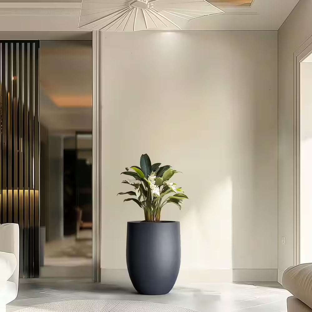 22"H Concrete Garden Flower Pots, Modern round Lightweight Planters with Drainage Hole for Outdoor/Indoor, Charcoal