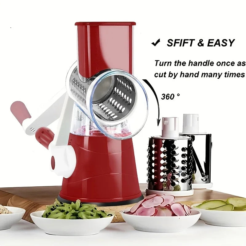 Revolutionize Your Cooking with the 1Pc Portable Manual Vegetable Cutter Slicer - Multifunctional Round Rotate Mandoline for Effortless Potato and Cheese Prep!