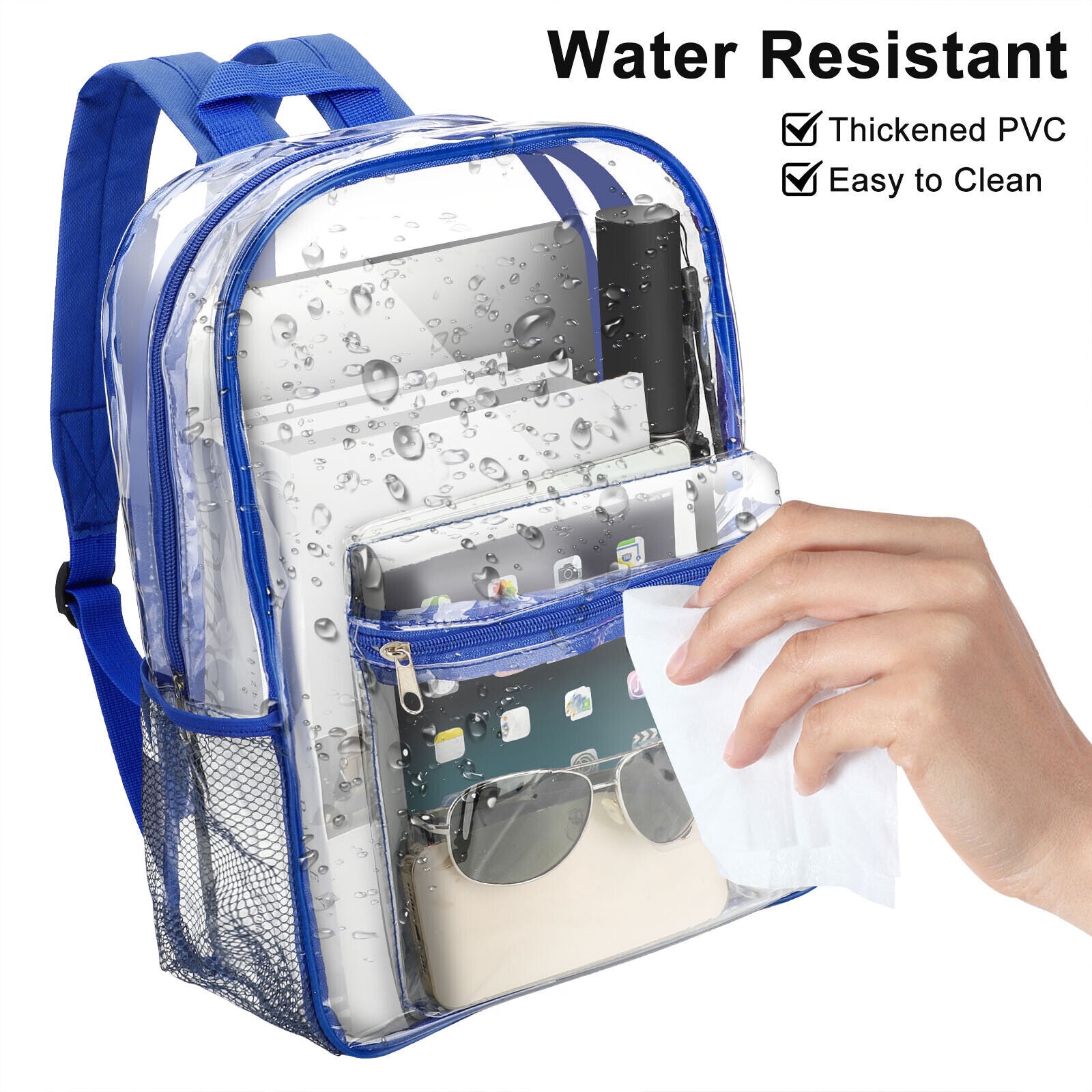 Heavy Duty Clear Backpack Waterproof Transparent Sling Bag See through Book-Bag