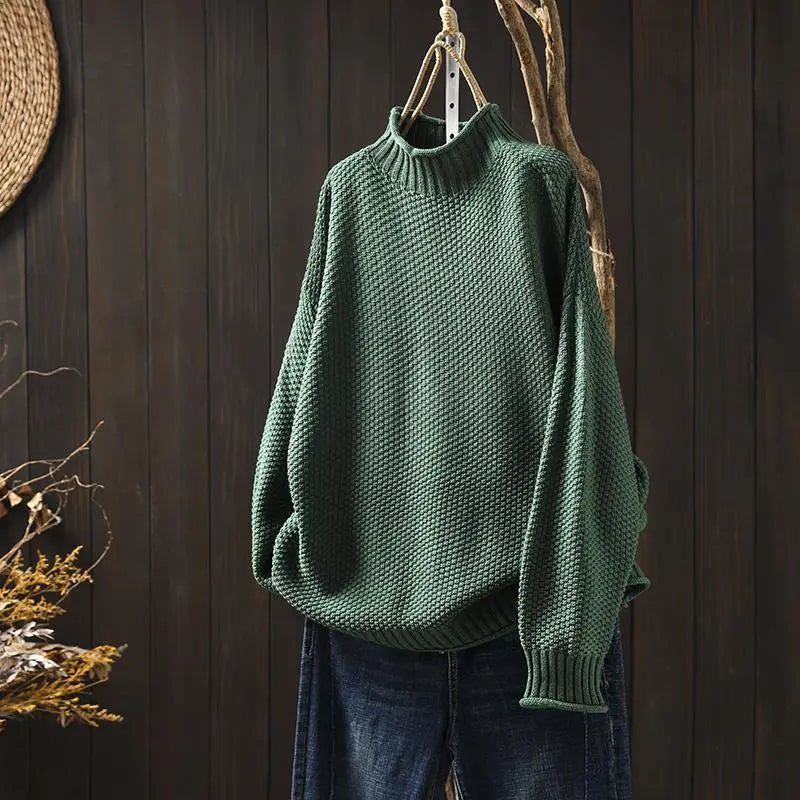 Ease & Elegance - Women's Loose Mock Neck Sweater