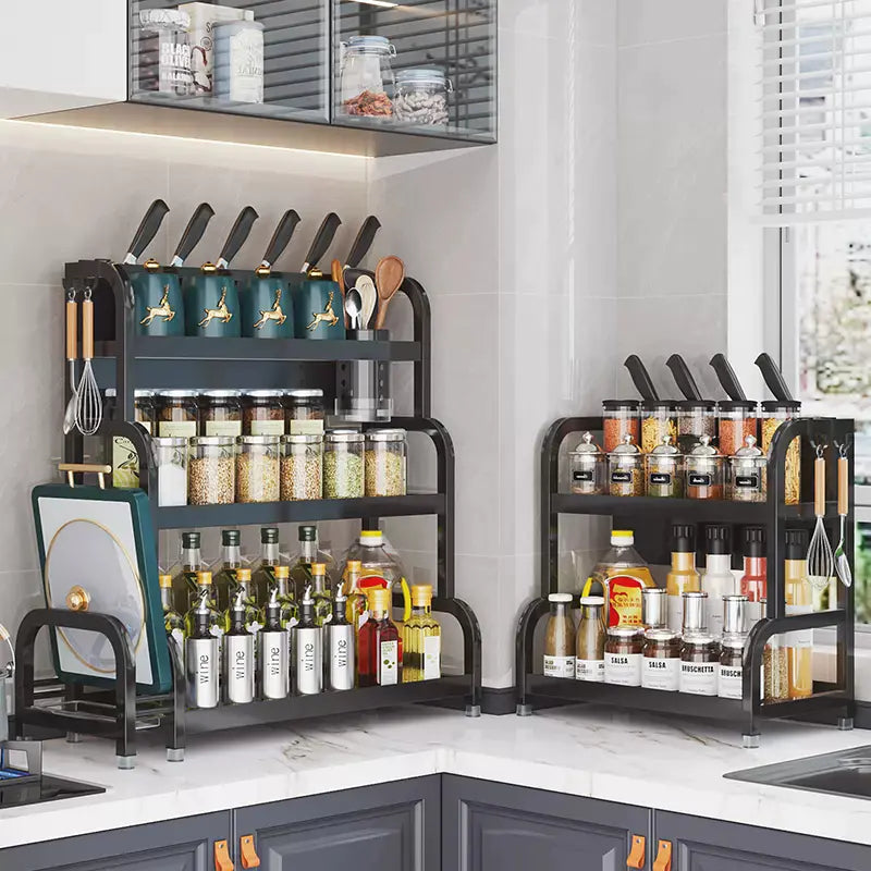 Multifunctional Kitchen Organizer Rack with Spice Shelves