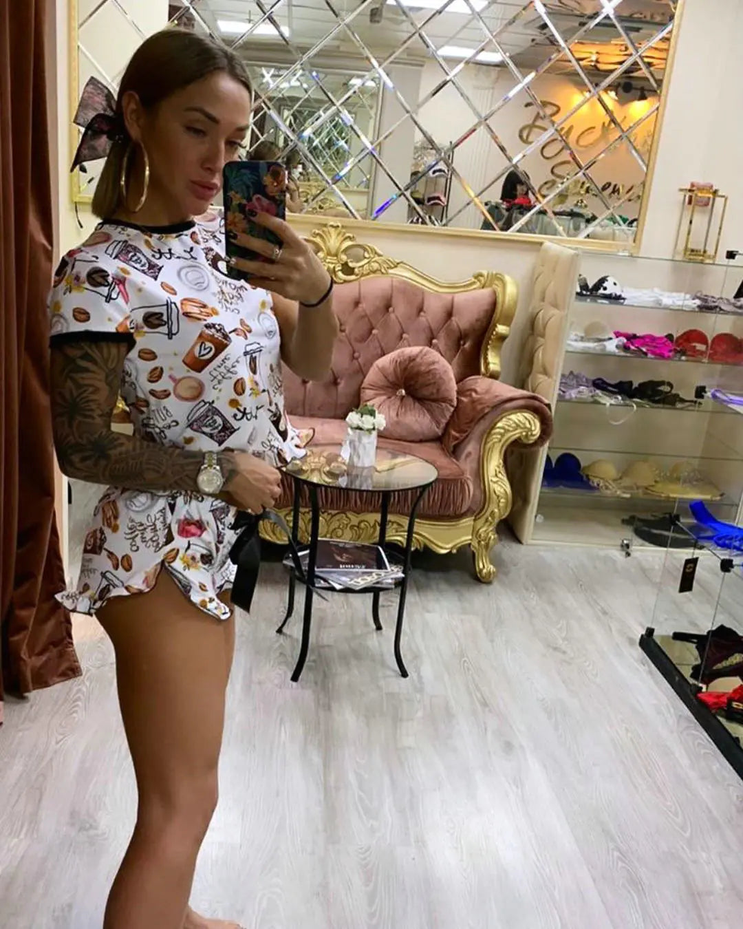 Trendy Printed Short Sleeve Lounge Set