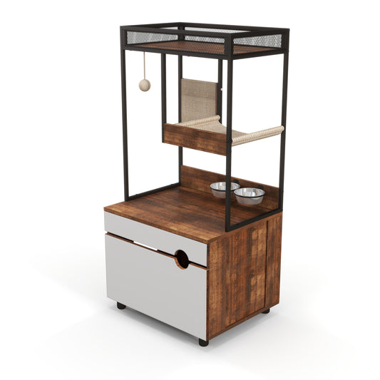 Cat Litter Box Enclosure with Shelves,Hidden Litter Box with Scratching Posts, Litter Box Furniture ,Wooden Cat Tree