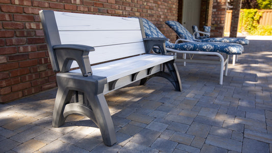 60" Outdoor / Vinyl Patio Bench Picnic Table, Platinum White Birch, Generation II