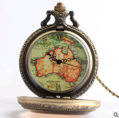 Large Brown Australian Map Quartz Pocket Watch, Vintage Style