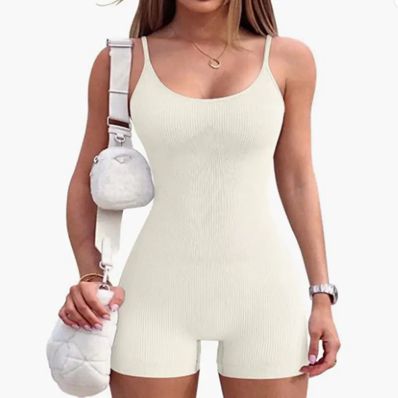 Women's Summer Yoga Bodysuit with Shorts and Suspenders