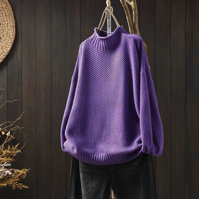 Ease & Elegance - Women's Loose Mock Neck Sweater
