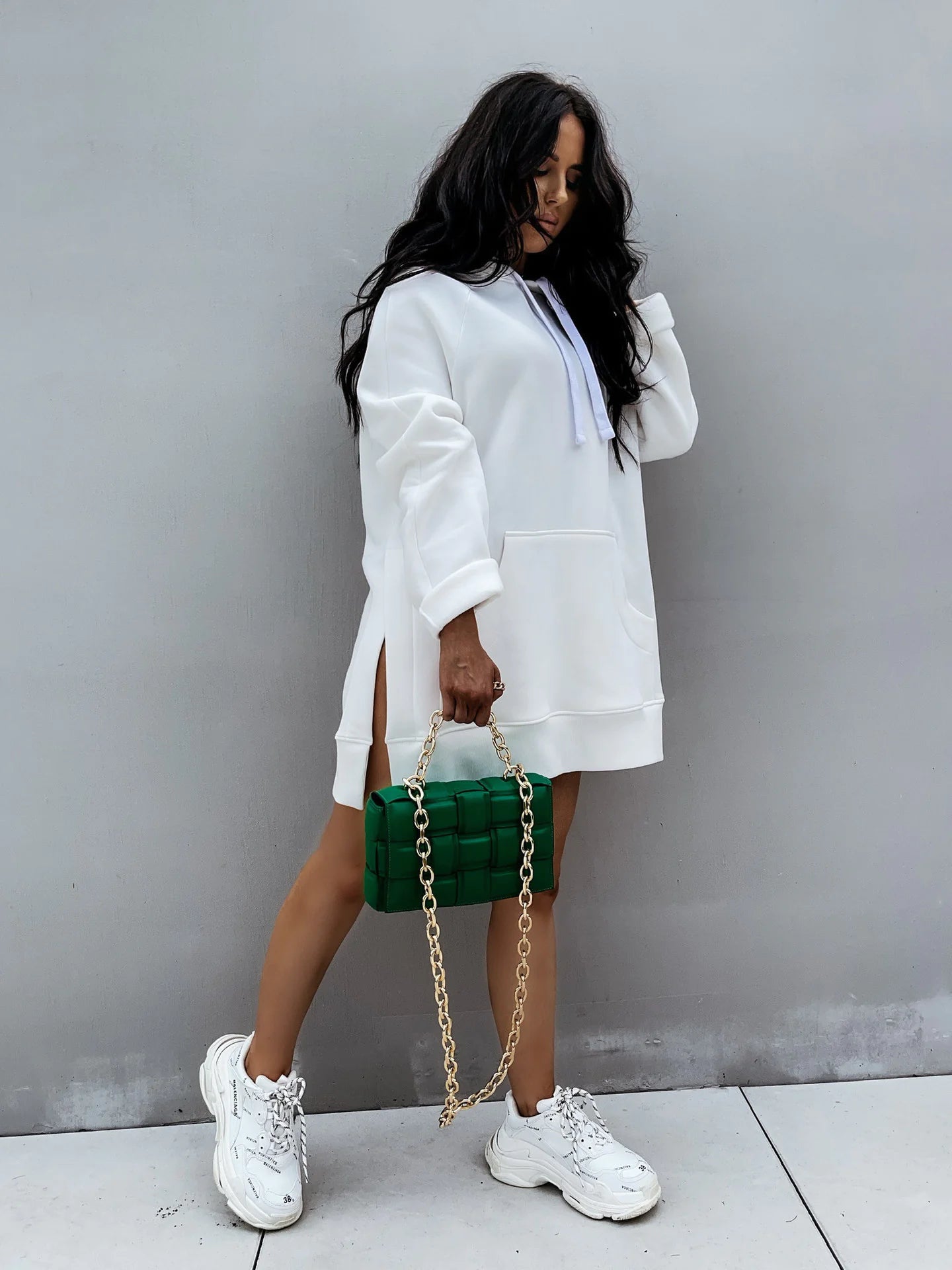 Oversized Hoodie Side Slit  - White