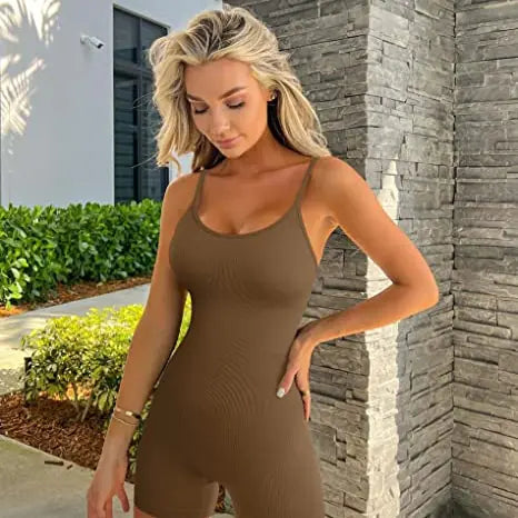 Women's Summer Yoga Bodysuit with Shorts and Suspenders