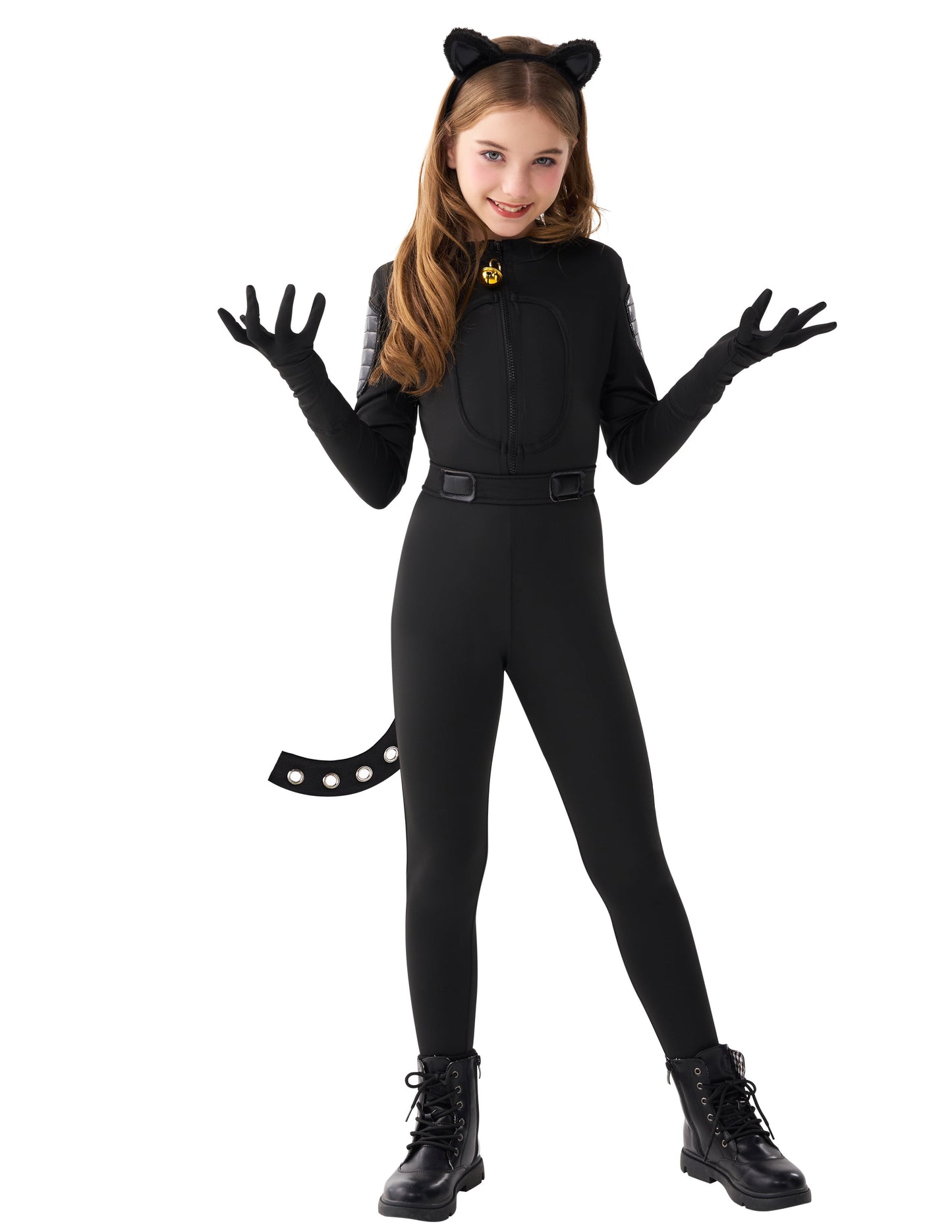 Enchanting Black Cat Costume for Girls - Complete Kids Cat Outfit Set with Tail for Halloween Fun and Cosplay Adventures