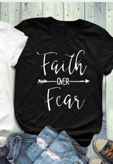 Faith Over Fear Cotton Couple T-Shirt for Men and Women