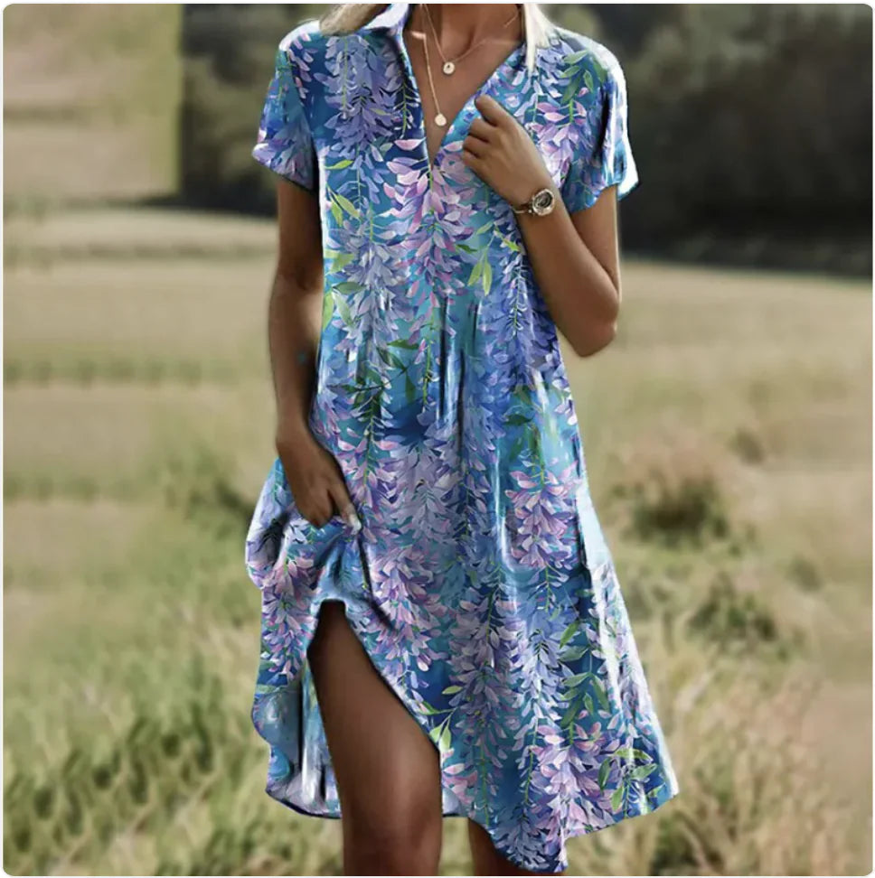 Bohemian Print Short-Sleeve Dress