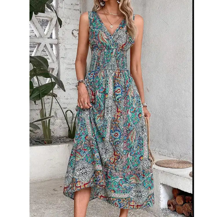 cross-border-boho-chic-dress-women.jpg Green Floral Standing