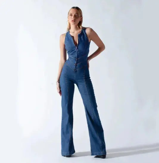 Slim Fit Denim Backless Jump Suit 4