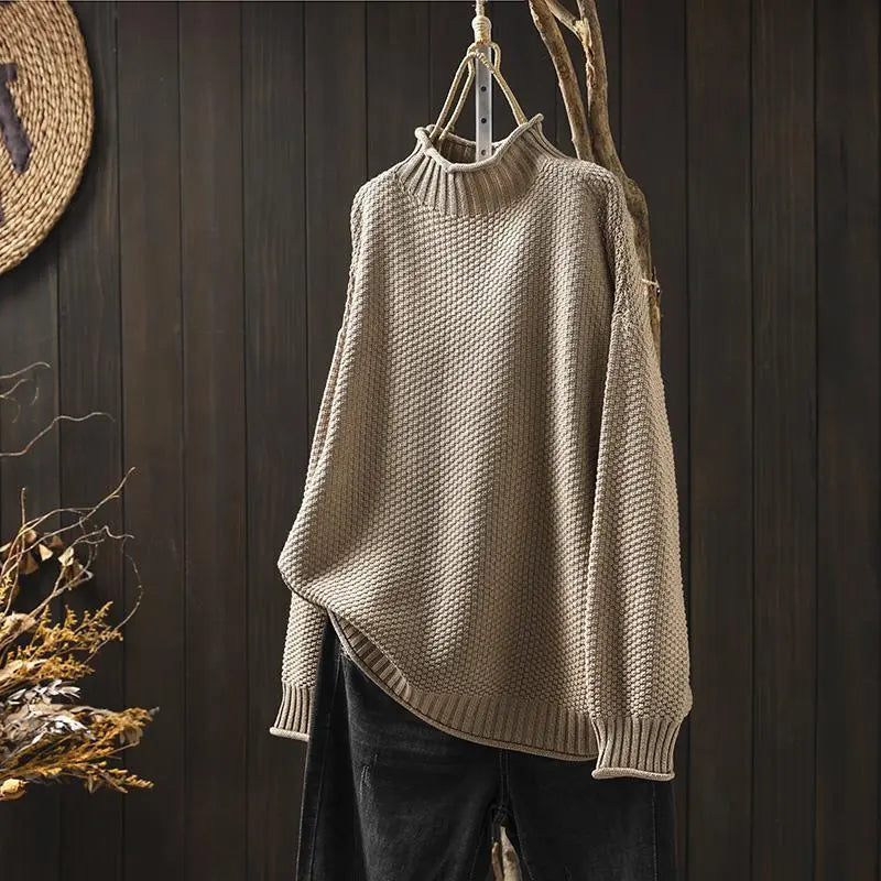 Ease & Elegance - Women's Loose Mock Neck Sweater