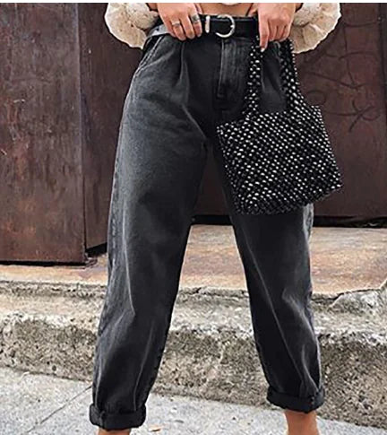Loose High Waist Denim Trousers for Women