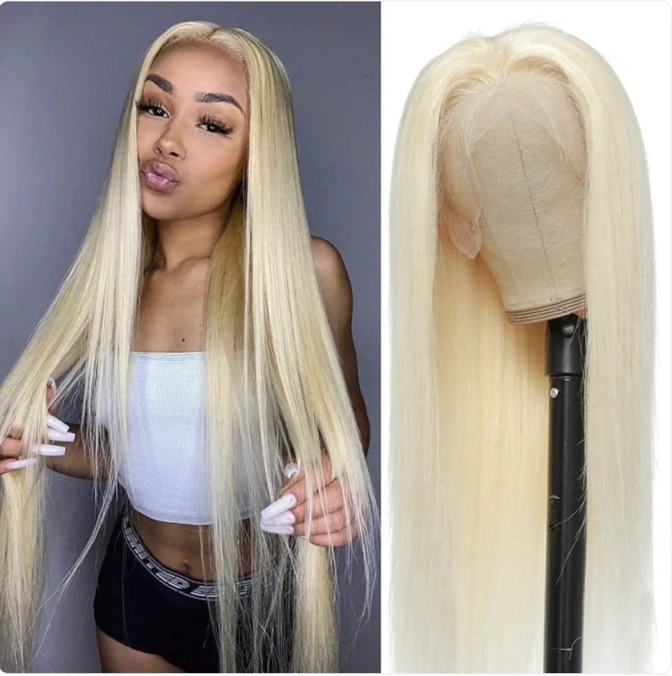 Light Golden Long Straight Synthetic Lace Wig